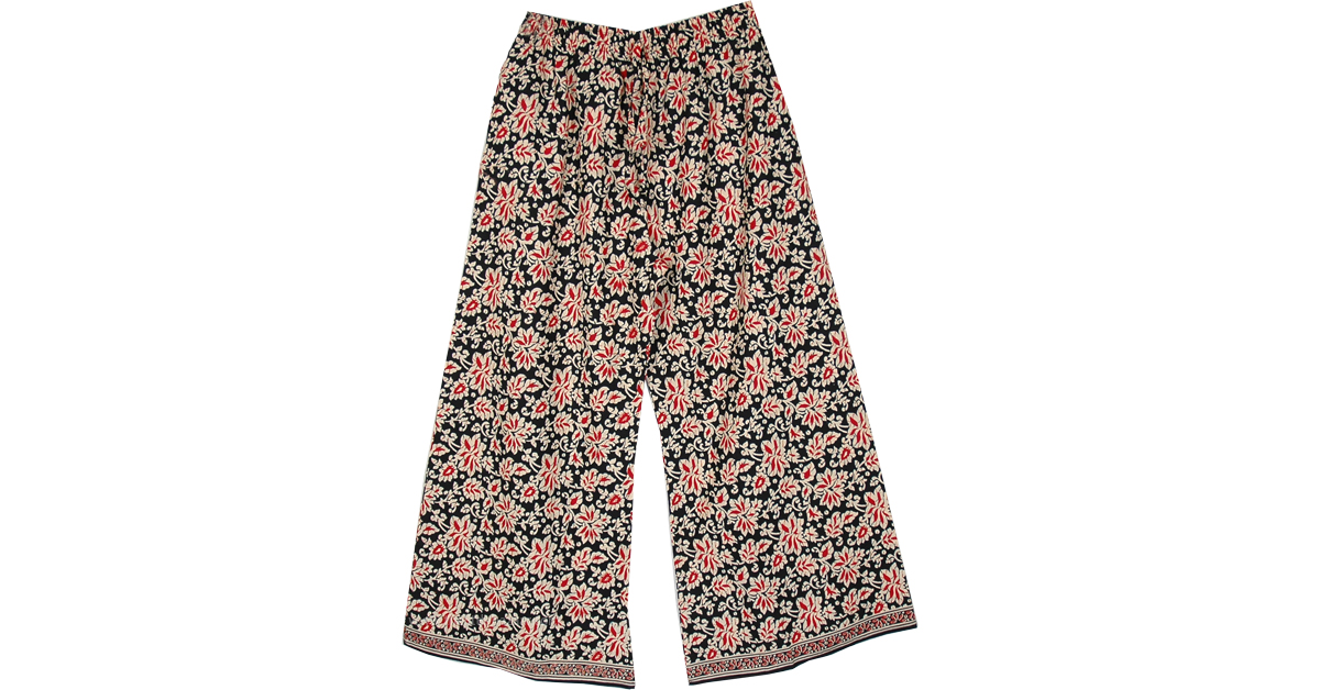 Summer Strawberry Fields Straight Fit Cotton Printed Pants | Black ...