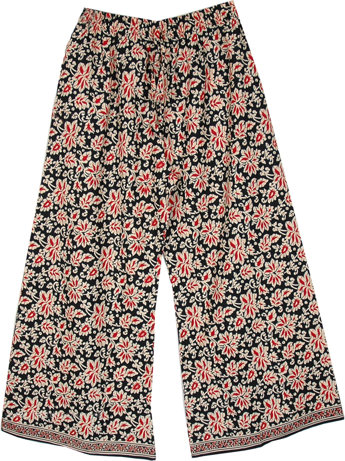 Floral Mesh Cotton Pajama Pants with Elastic Drawstring Waist , Summer Strawberry Fields Straight Fit Cotton Printed Pants
