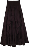 Smocked Waist Tiered High Low Skirt Black [9295]