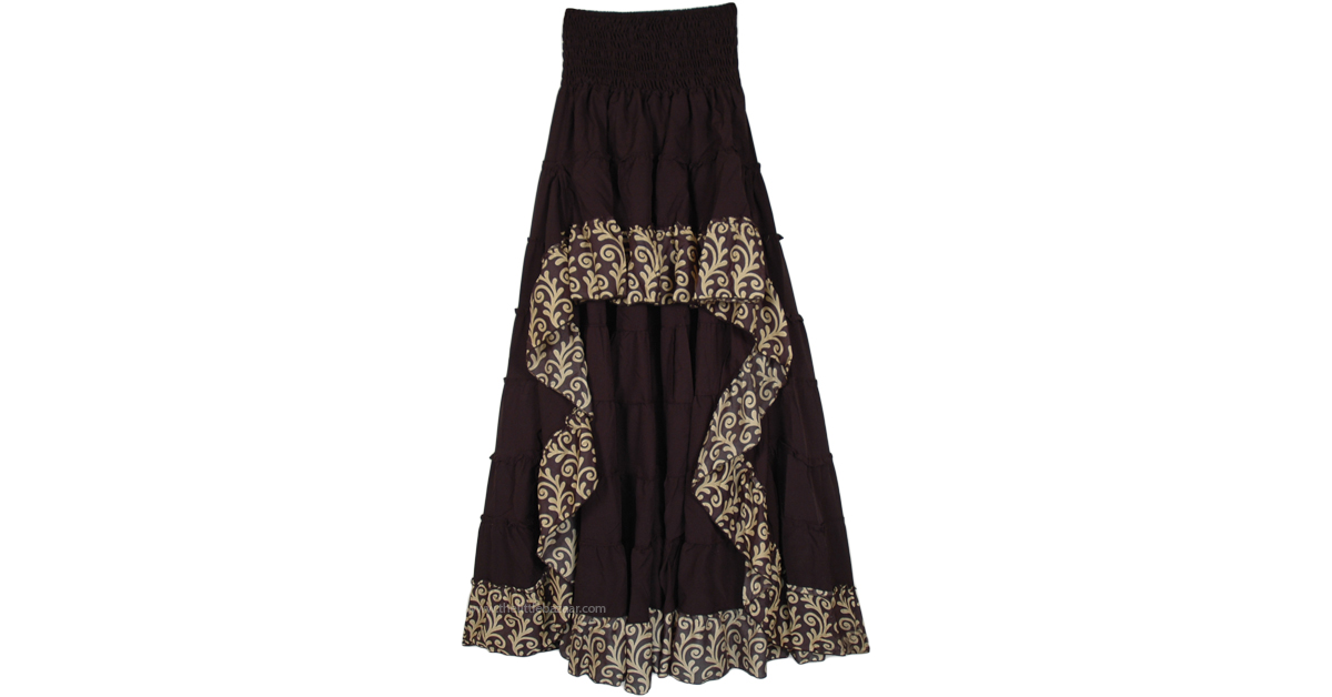 Ebony Beauty High Low Flowy Skirt with Smocking Waist Brown High