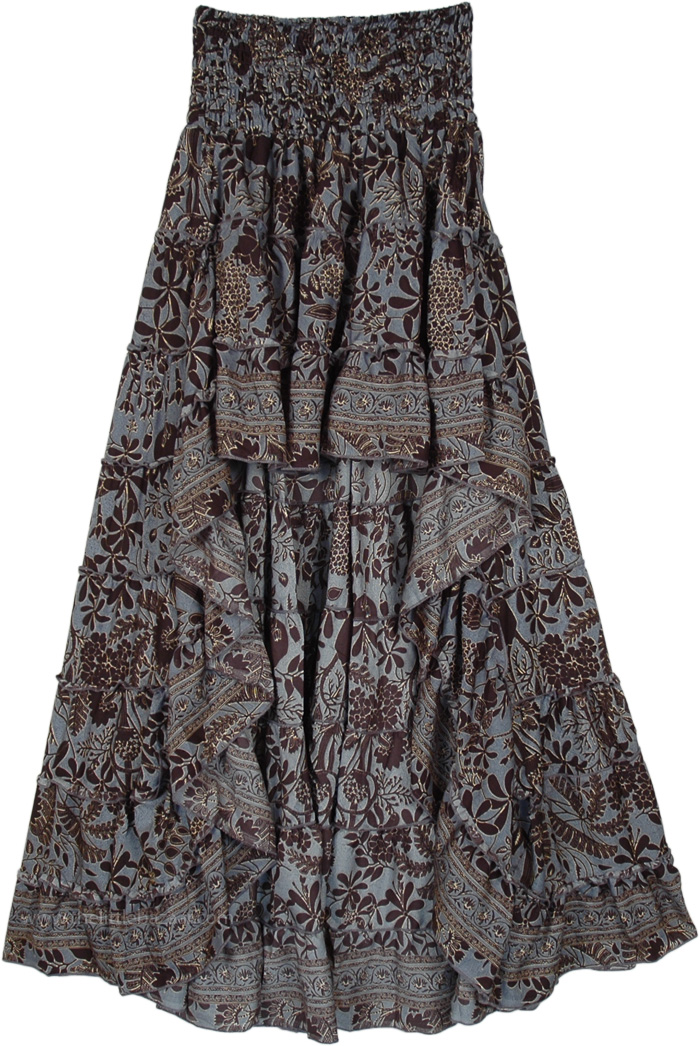 Ash Grey Flows High Low Smocked Skirt with Tiers