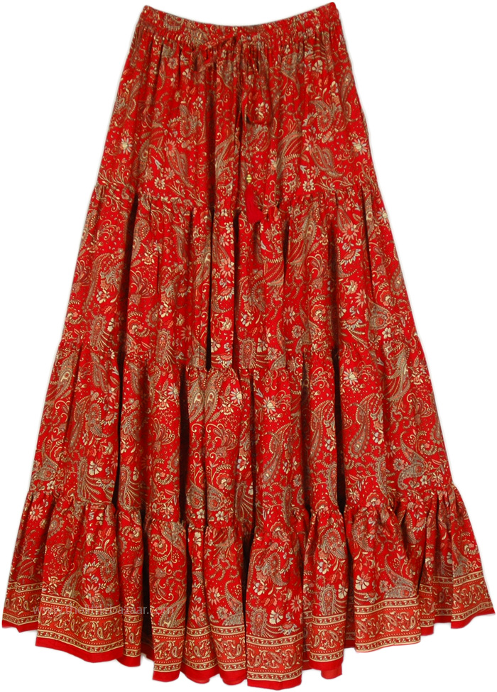 Ethnic Long Panel Skirt with Drawstring, Scarlett Beauty Paisley Floral Tall Pixie Skirt