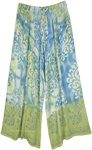 Blue Green Beach Hues Floral and Tie Dye Casual Pants [9313]