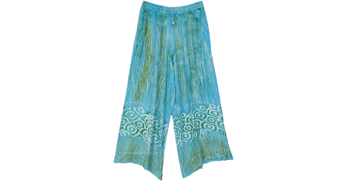 Freshwater Blue Flowy Summer Long Pants, Blue