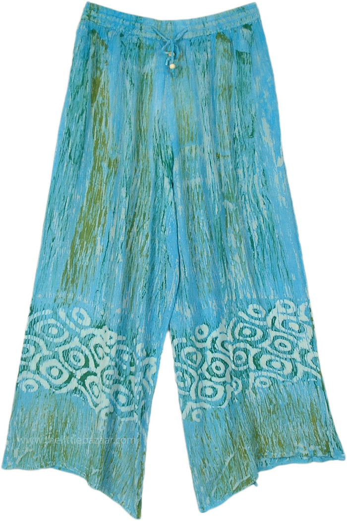 Freshwater Blue Flowy Summer Long Pants, Blue