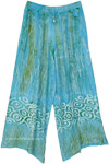 Blue Green Beach Hues Floral and Tie Dye Casual Pants [9314]