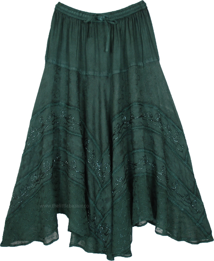 Bottle Green Maxi Skirt with Glitter Embroidery | Green | Embroidered ...