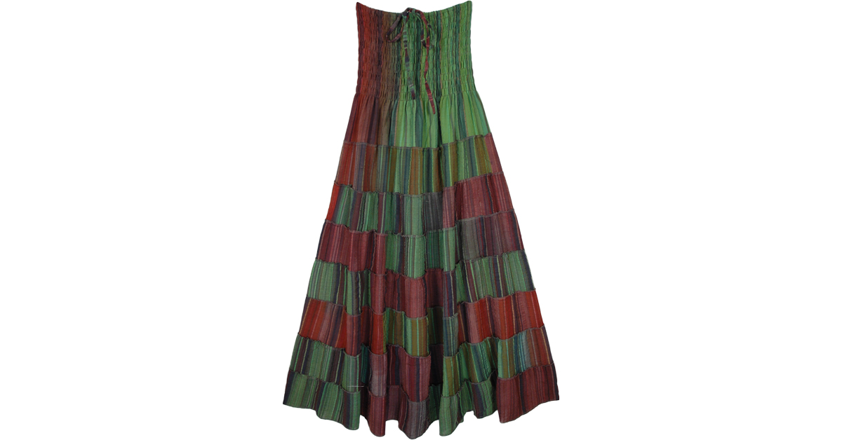 Forest Green Patchwork Skirt Dress with Smocked Waist Green Tall