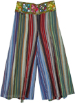 Multicolored Cotton Pants with Smocked Elastic Waist [9335]