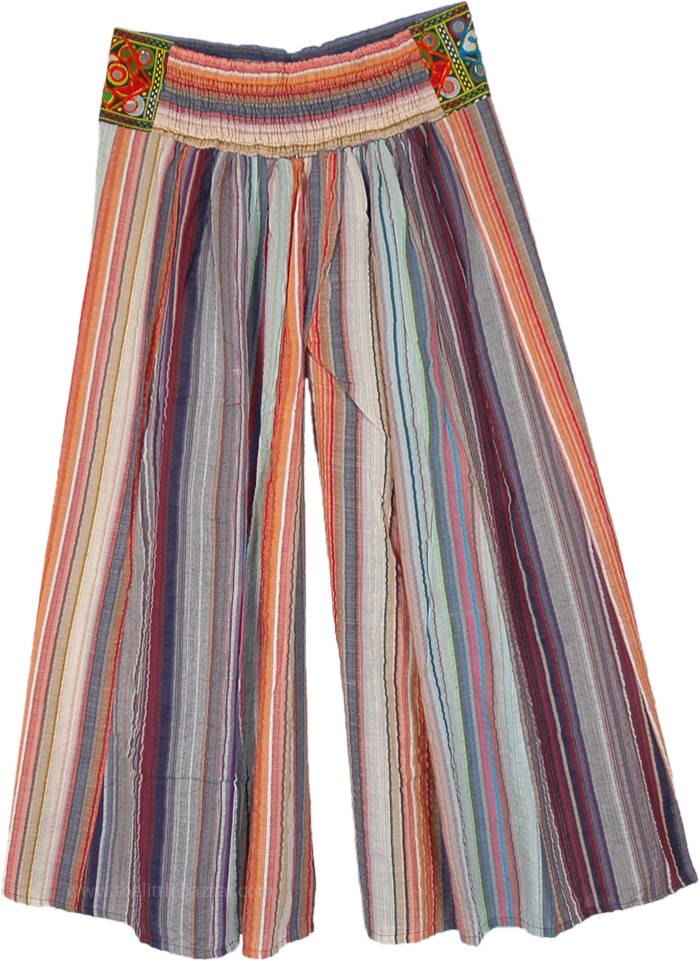 Festival Striped Pants with Hippie Style Waist | Multicoloured | Split ...