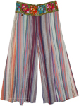 Multicolored Cotton Pants with Smocked Elastic Waist [9336]