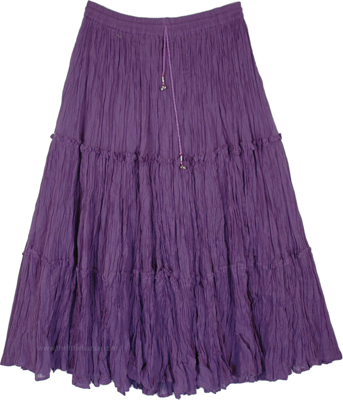 Moon Dance Tiered Full Circle Skirt with Pocket, Purple Magic Mid Length Tiered Cotton Skirt