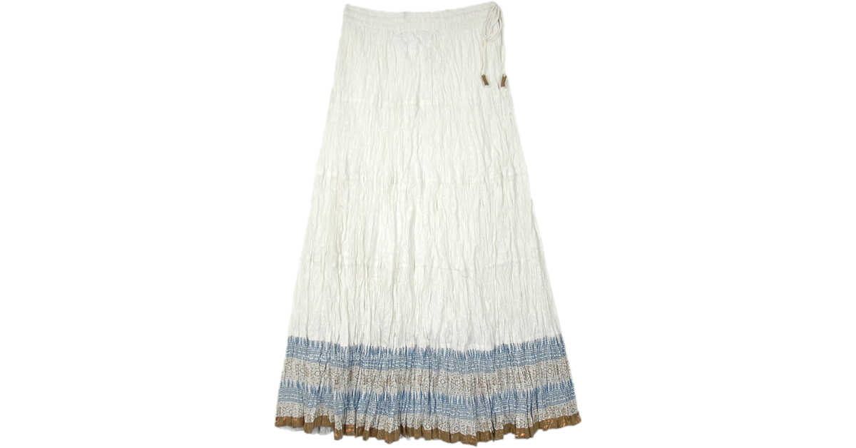 Lunar Fairy White Crinkled Cotton Long Skirt | White | Maxi