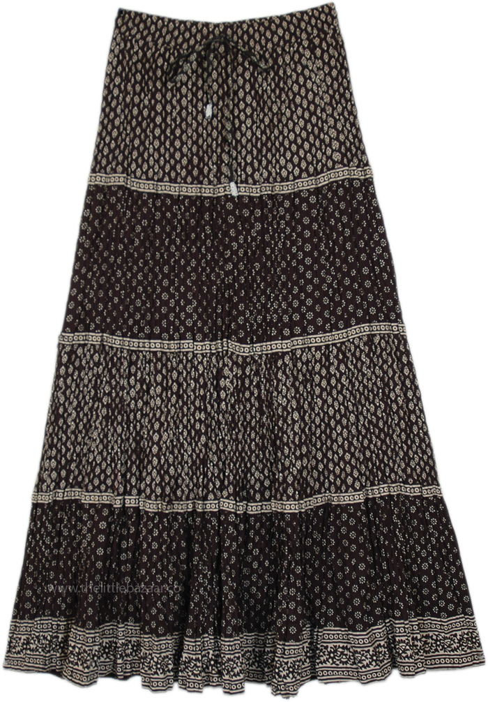 Black White Maiden Crinkle Cotton Long Skirt