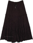 Solid Black Summer Mid Length Cotton Skirt [9357]