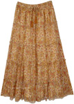 Tiered Pasley Brown Skirt with Elastic Waist and Tassel  [9362]