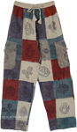 French Stamp Patchwork Pants with Hippie Print