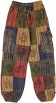 Stonewashed Cotton Striped Patchwork Pants with Hippie Style Stamps [9392]