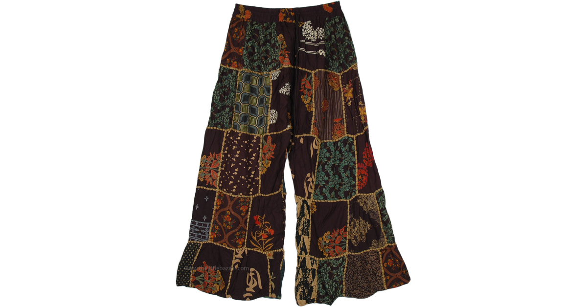 80s Bliss Boho Dori Trousers with Patterned Patchwork | Brown | Split ...