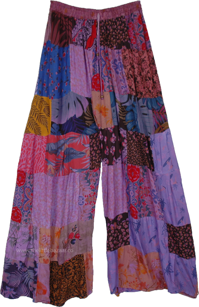 Dusty Mauve Wide Leg Hippie Patchwork Trousers