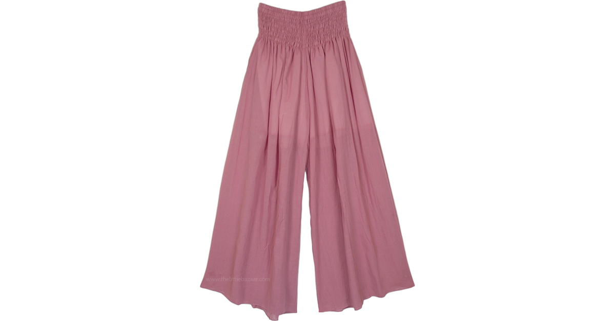 Pink Panther Wide Leg Palazzo Pants with Shirred Waist, Pink