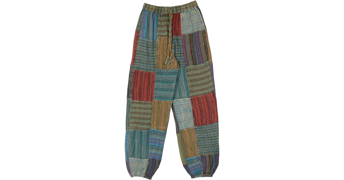 Plus Size Hippie Harem Cotton Striped Patchwork Pants
