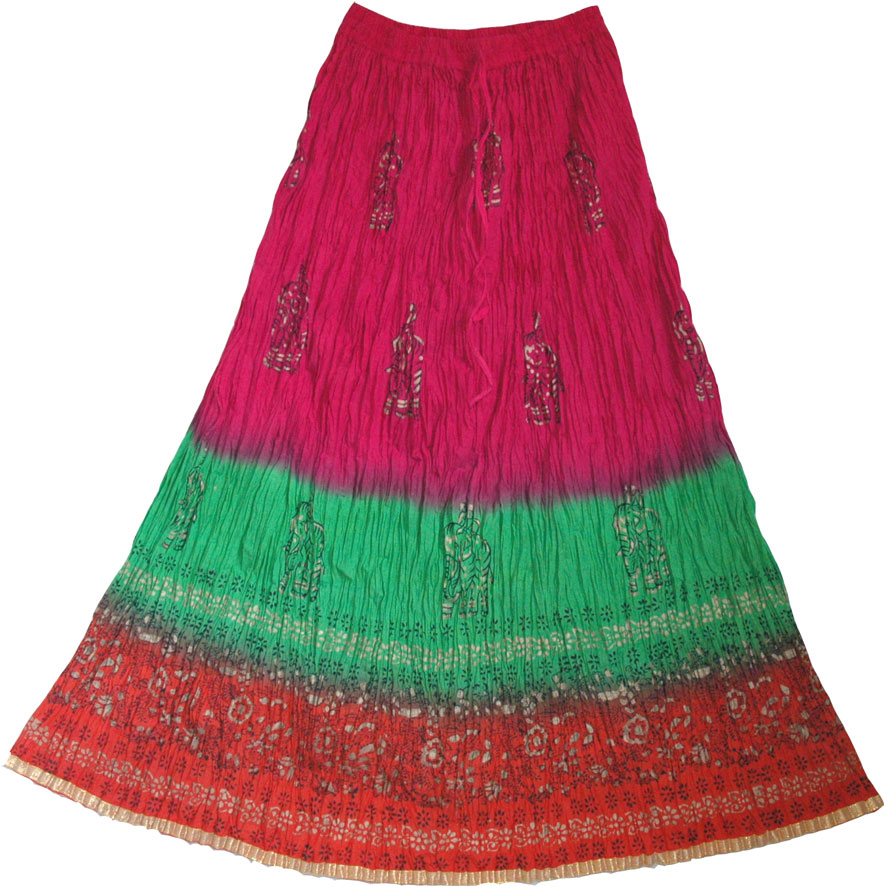 Maroon Flush Crinkle Ethnic Skirt