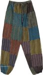 Stonewashed Multicolor Cotton Striped Patchwork Pants [9445]