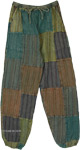 Green Toned Patchwork Pants with Elastic Drawstring Waist  [9446]