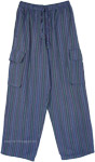 Loungewear Blue Striped Cotton Pants with Drawstring [9447]