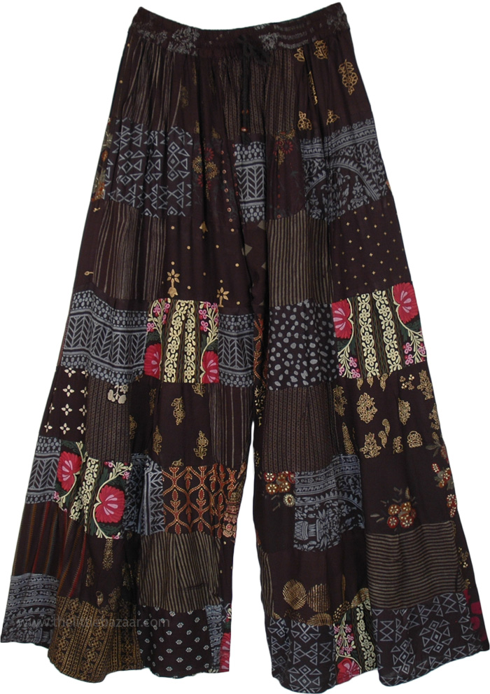 Midnight Festivities Rayon Patchwork Boho Trousers | Black | Split ...