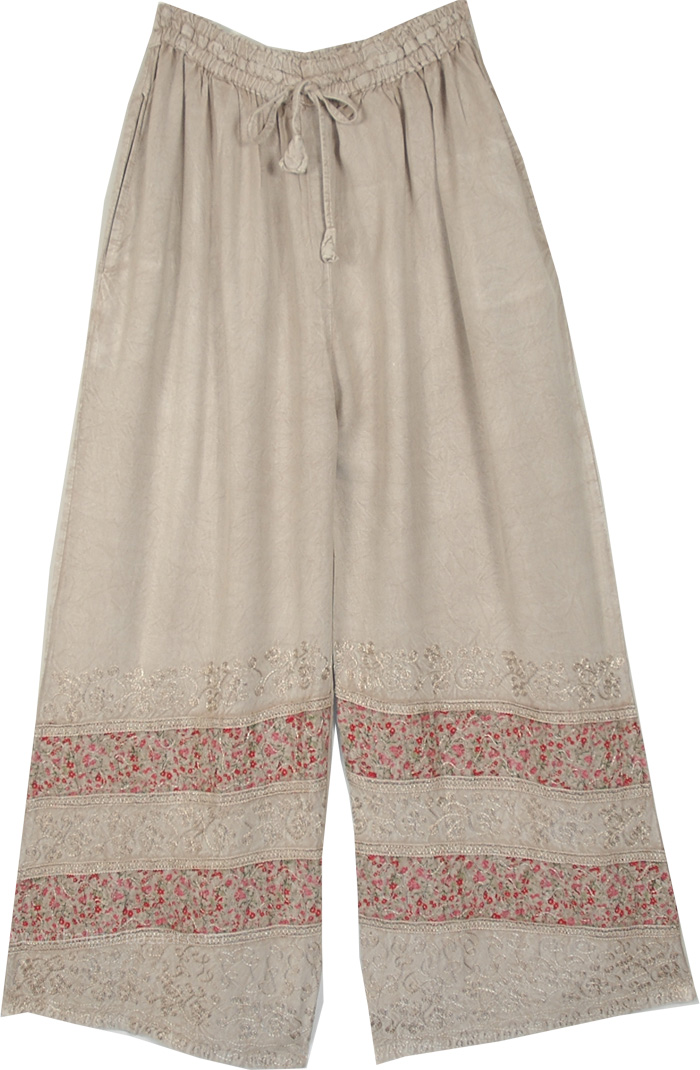 Beige Beauty Straight Leg Pants with Floral Pink Radiance ...