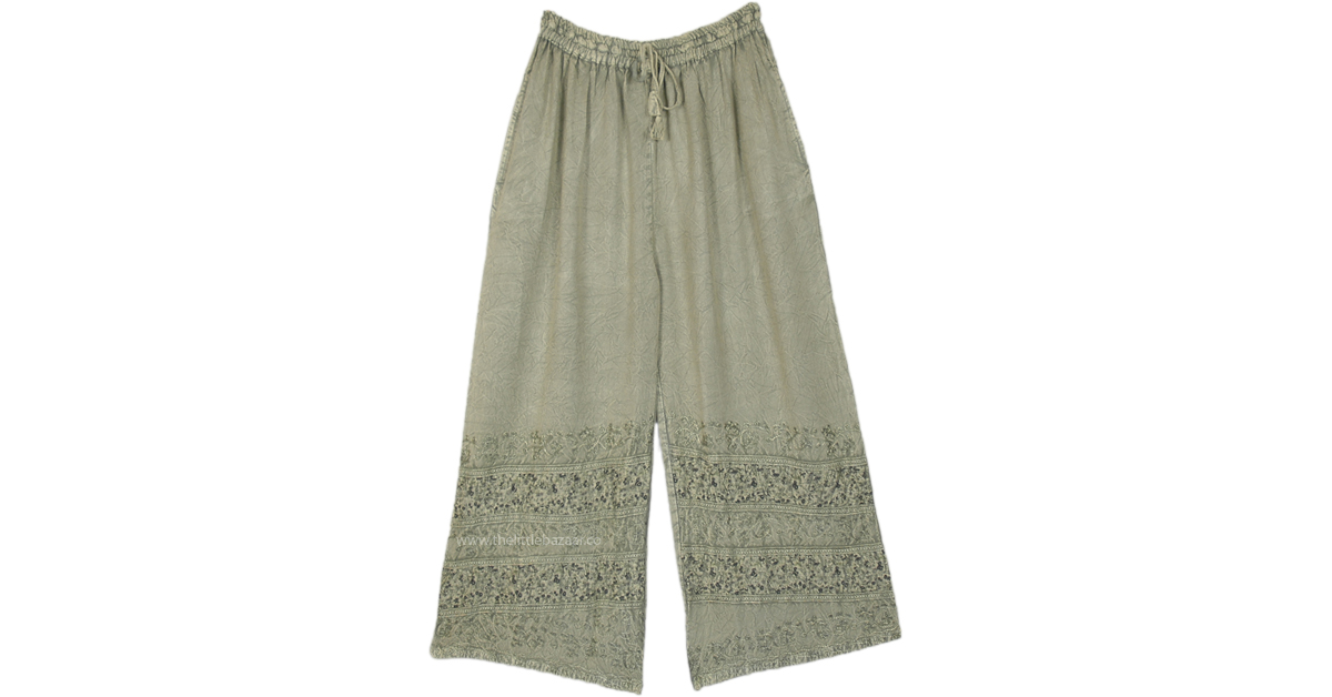Tea Green Stonewashed Straight Leg Pants | Green | Split