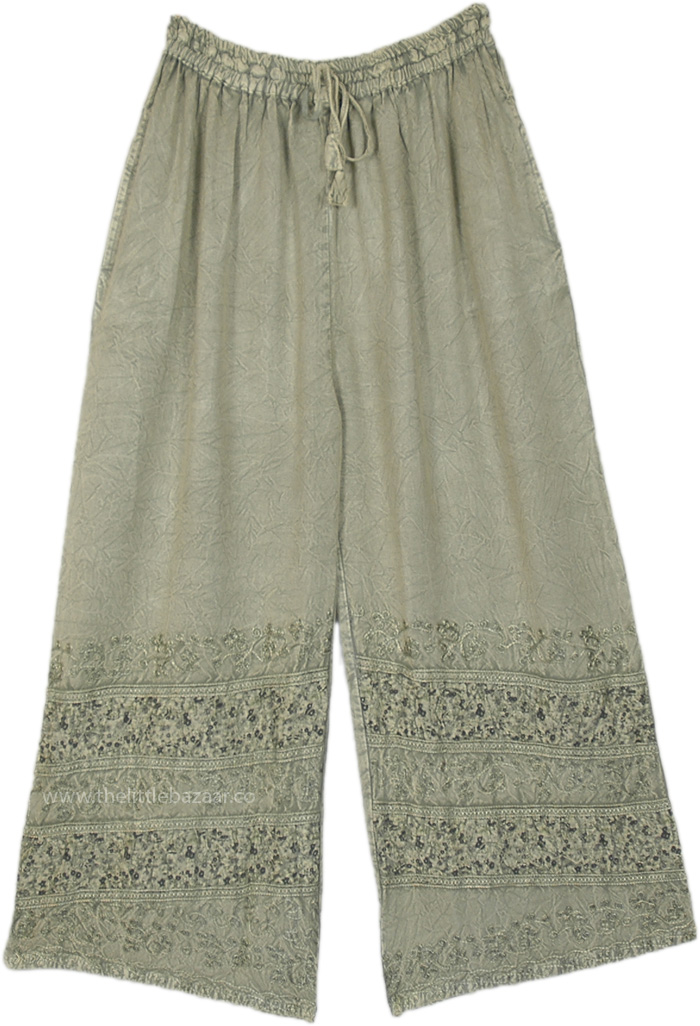 Tea Green Stonewashed Straight Leg Pants | Green | Split-Skirts-Pants ...