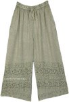 Comfy Green Straight Pants with Embroidery [9507]