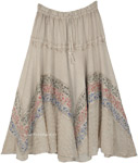 Classic Beige Womens Vintage Rayon Long Skirt [9508]