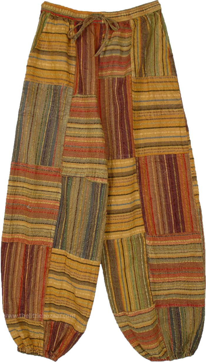 Marigold Fields Striped Patchwork Balloon Harem Pants