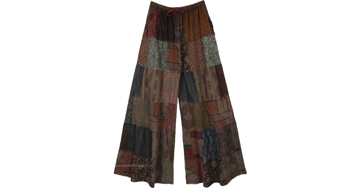 Goblin Cotton Carpet Bohemian Long Patchwork Pants | Brown | Split ...
