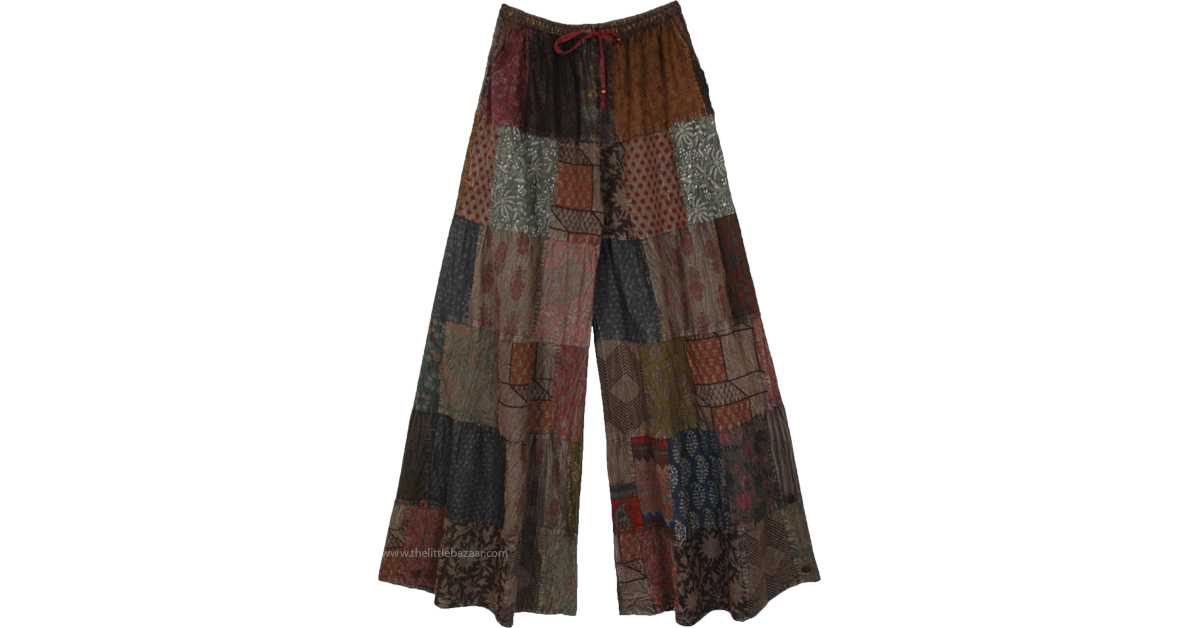 Goblin Cotton Carpet Bohemian Long Patchwork Pants Brown Split