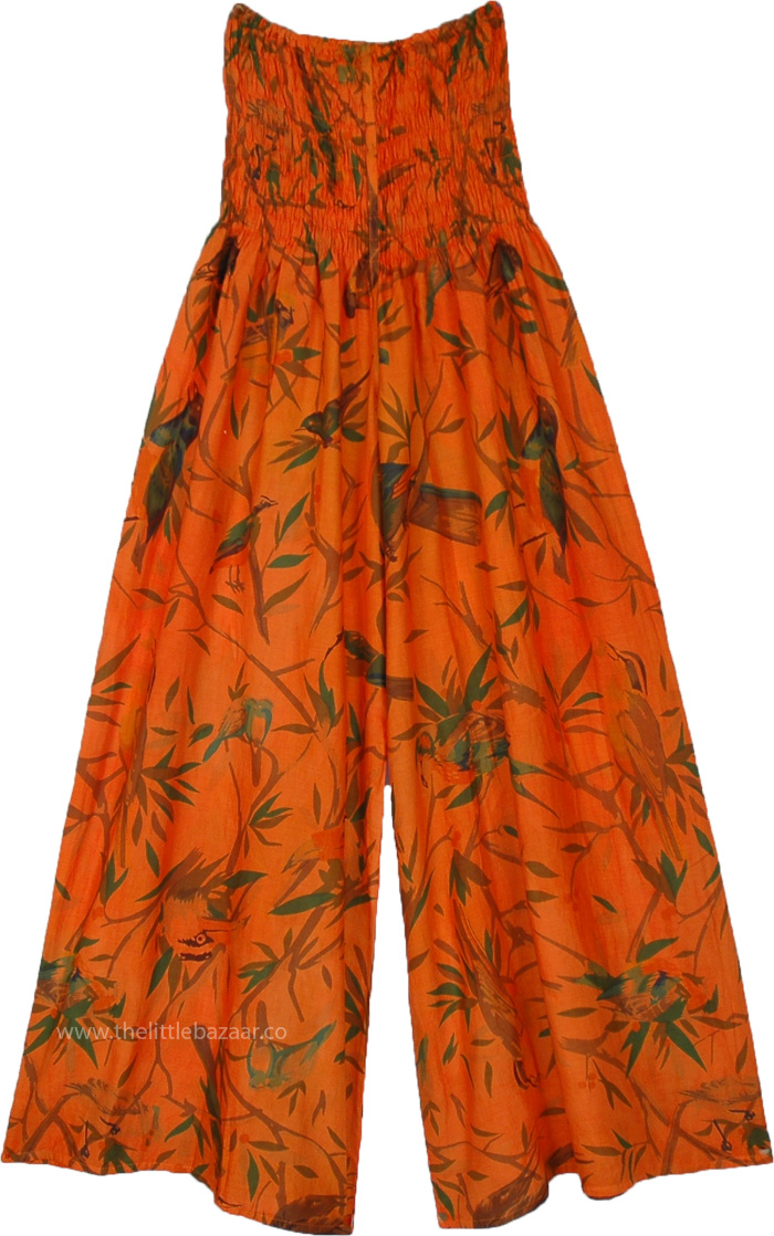 Bird Of Paradise Orange Split Skirt Beach Pants
