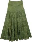 Boho Mid Length Skirt in Green Ombre with Gold Thread [9520]