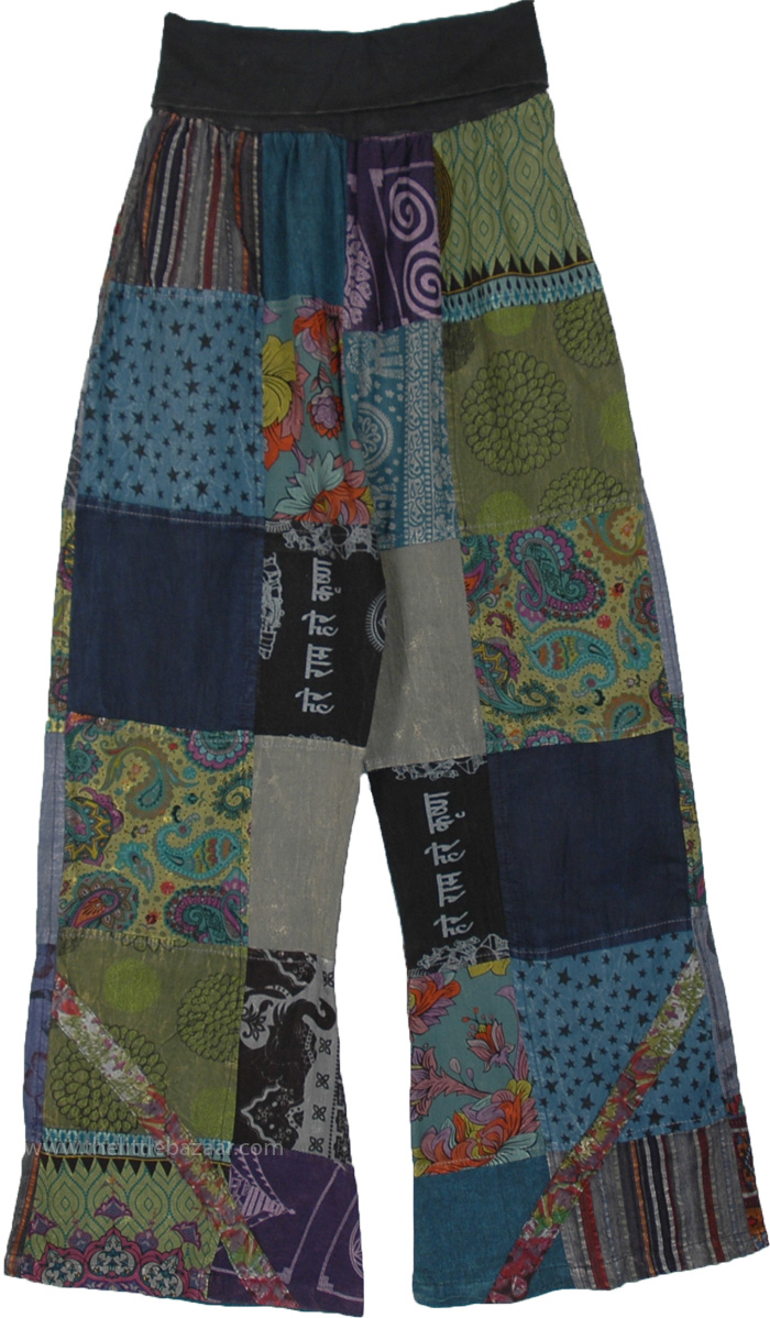 Small Waist Wild Thyme Boho Mixed Patchwork Straight Pants
