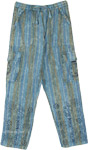 Blue and Green Striped Cotton Narrow Fit Pants with Multi Pockets [9528]