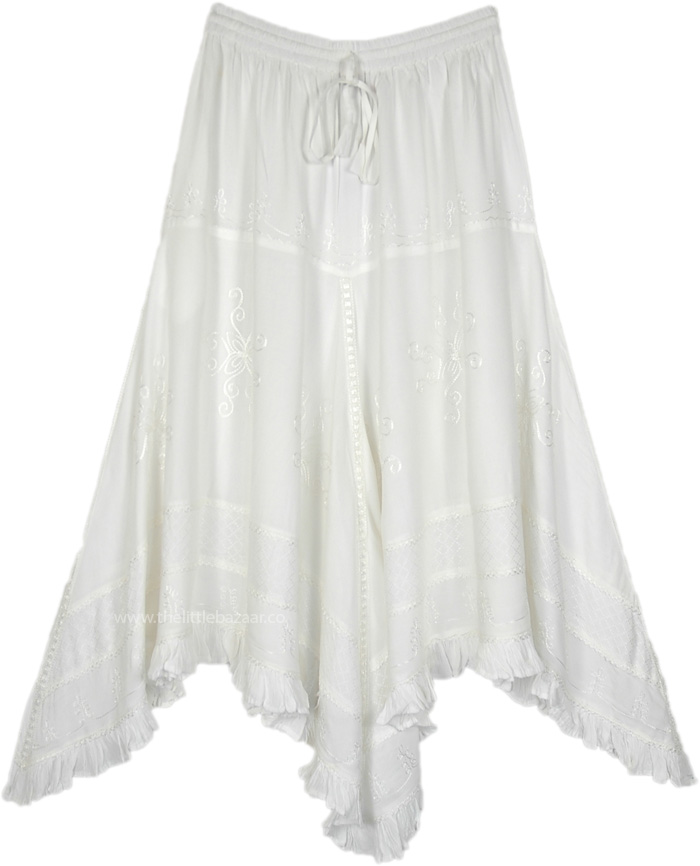 Western Style White Rodeo Skirt with Embroidery, Beluga White High Low Fairycore Skirt