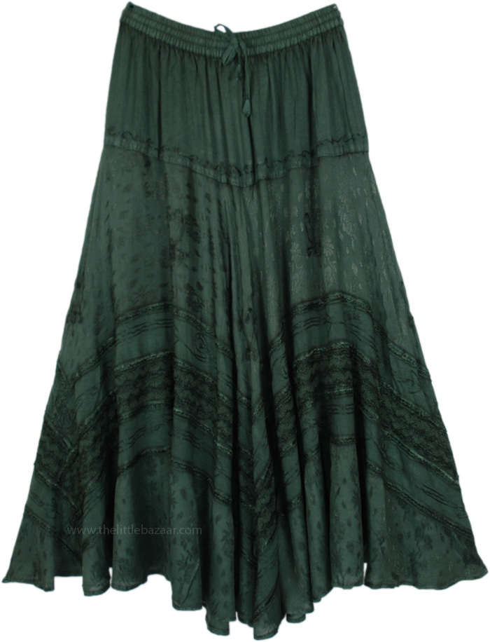 Avocado Green Medieval Western Long Maxi Skirt | Green | Embroidered ...