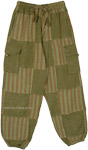 Cotton Striped Patchwork Green Pants [9607]