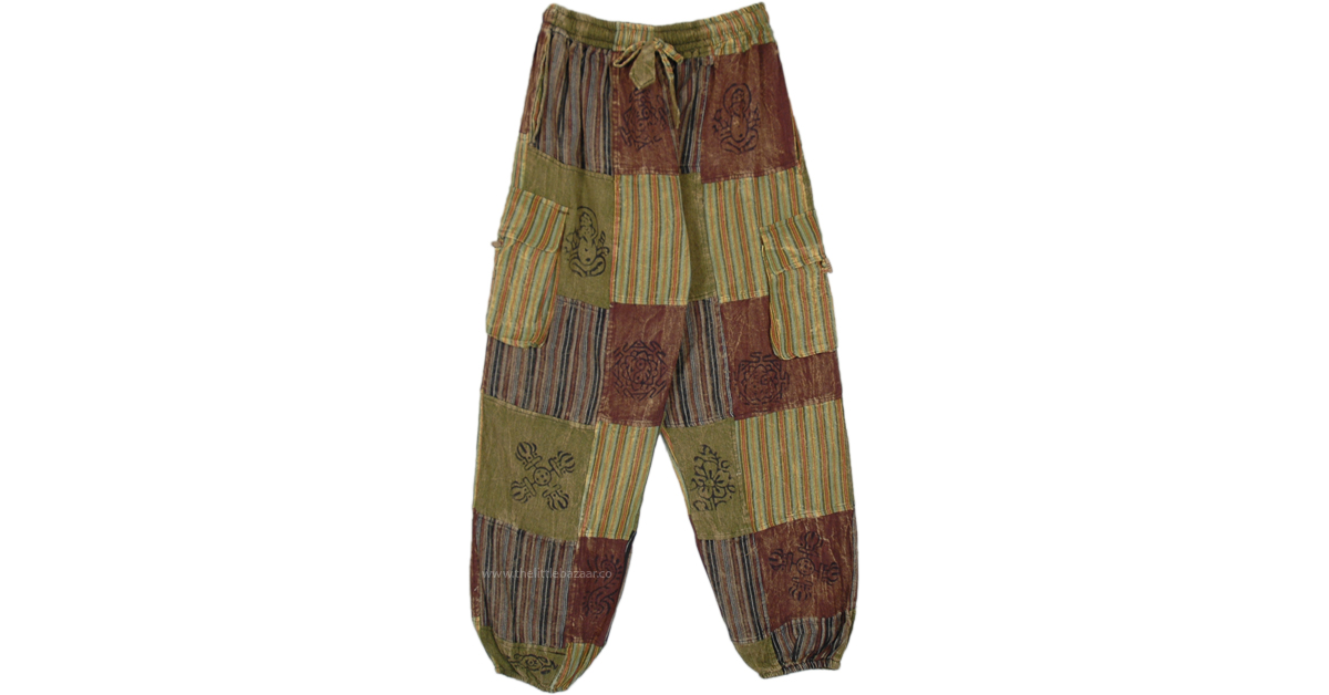 Explorer Patchwork Hippie Harem Pants | Green | Split-Skirts-Pants