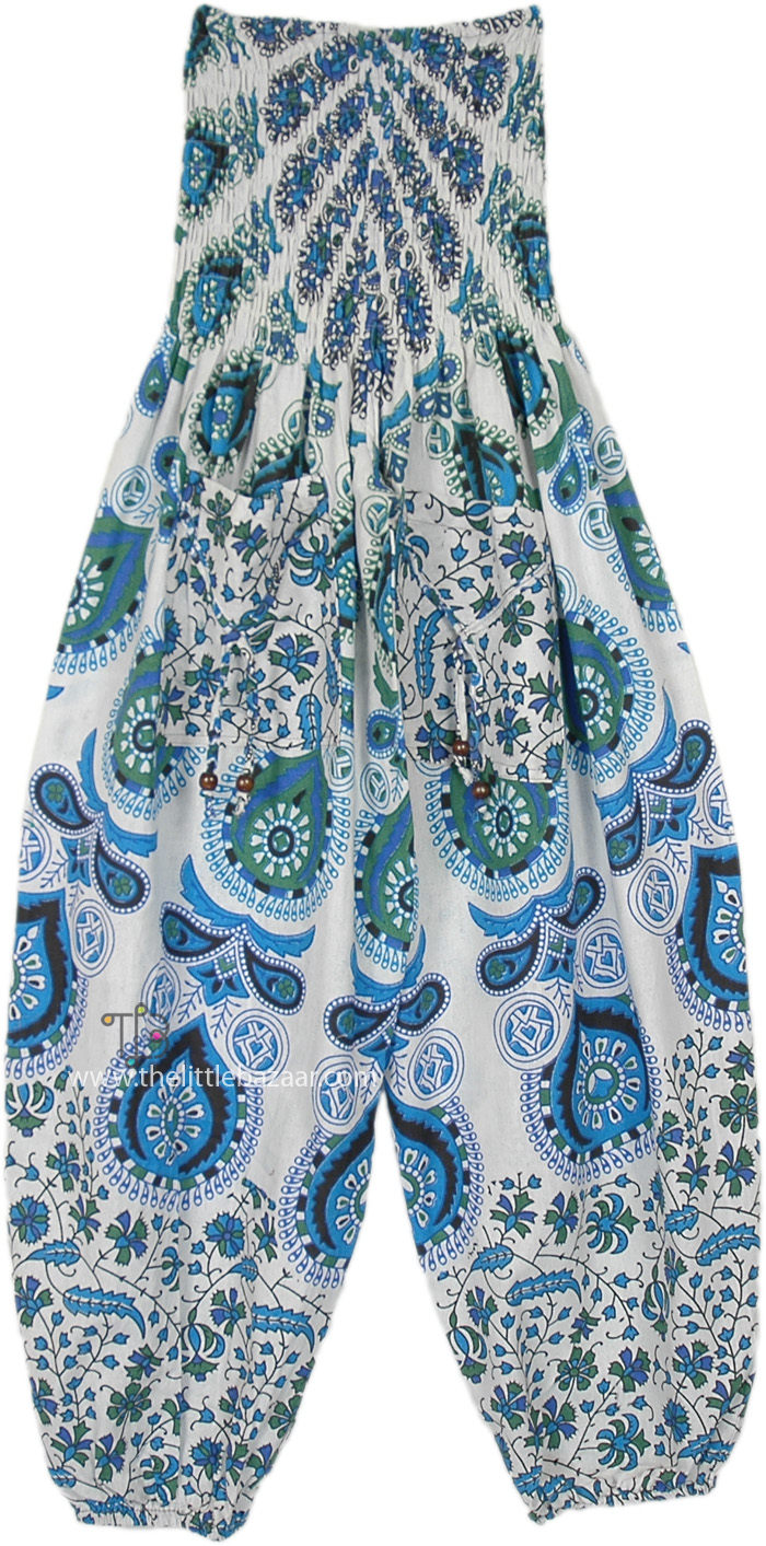 Boho White Leaf Paisley Harem Pants