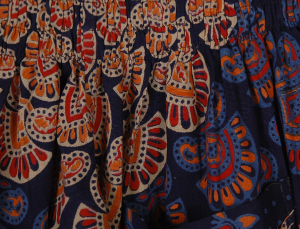 Blue Trawl Printed Boho Smocked Harem Pants