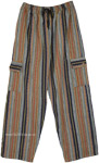 Black and Beige Romance Striped Hippie Cargo Winter Pants